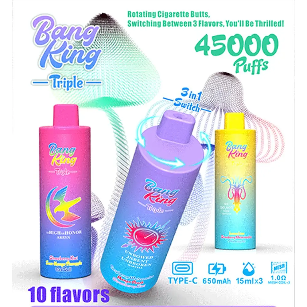 Bang King Triple 45000 45K Puffs Vape 3 in 1 Flavors Newest Original Rechargeable Disposable Vape - Image 2