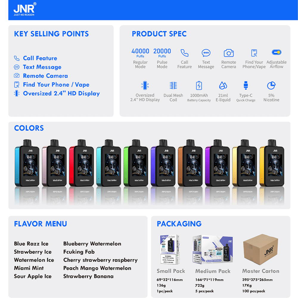 JNR Media Max 40000 40K Puffs Original Intelligent Disposable Vape - Image 6