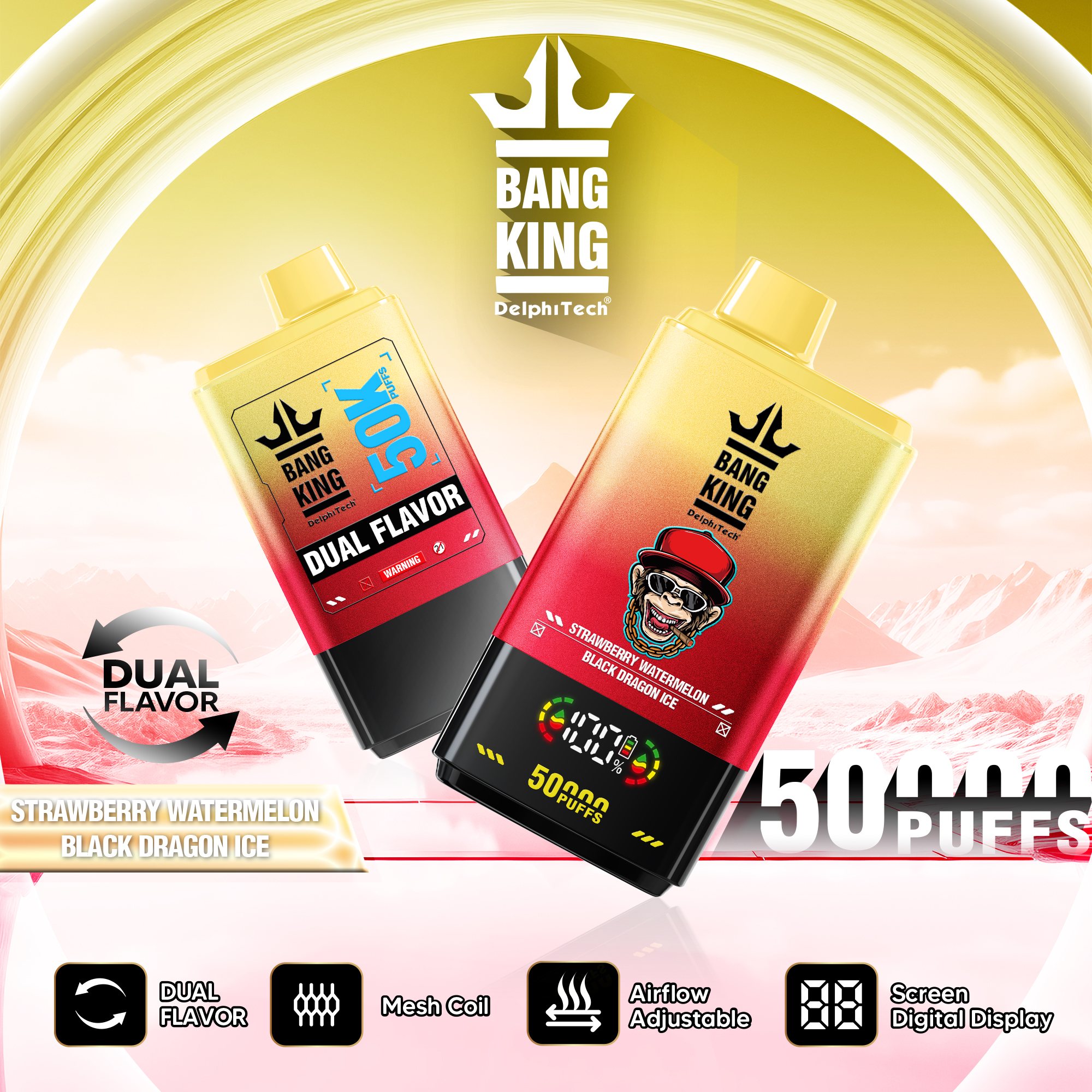 Bang King 50000 50k Puffs 2% 3% 5% Nicotine Double Taste LCD Display Disposable Vape - Image 11