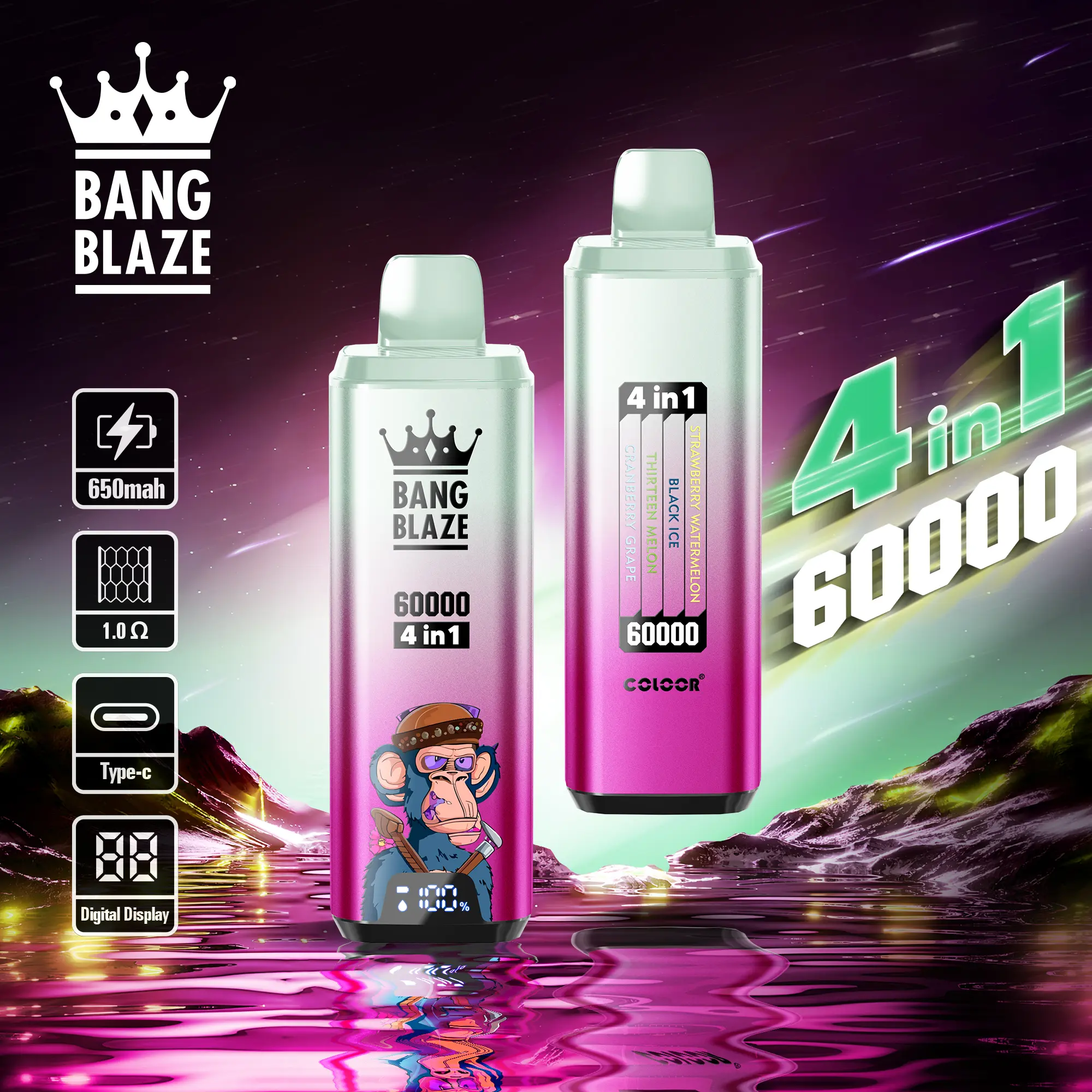 Bang Blaze 60000 60k Puffs 4 in 1 Flavors Newest Original Rechargeable LCD Display Disposable Vape - Image 12