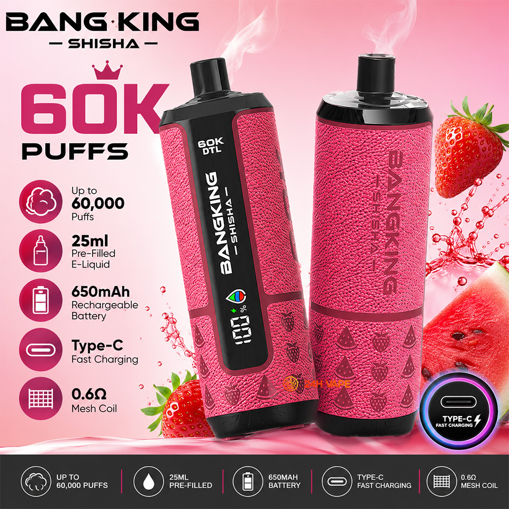 Bang King Shisha 60000 60K Puffs LED Display Disposable DTL Vape Pen
