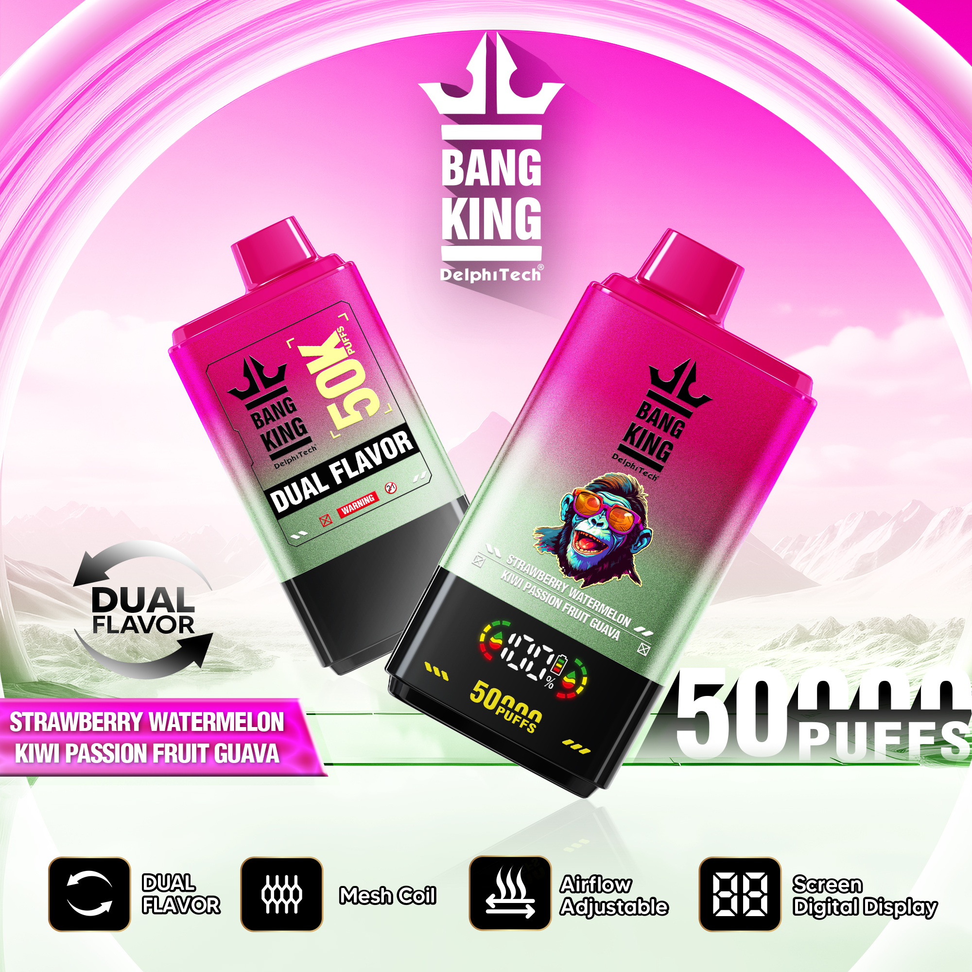 Bang King 50000 50k Puffs 2% 3% 5% Nicotine Double Taste LCD Display Disposable Vape - Image 9