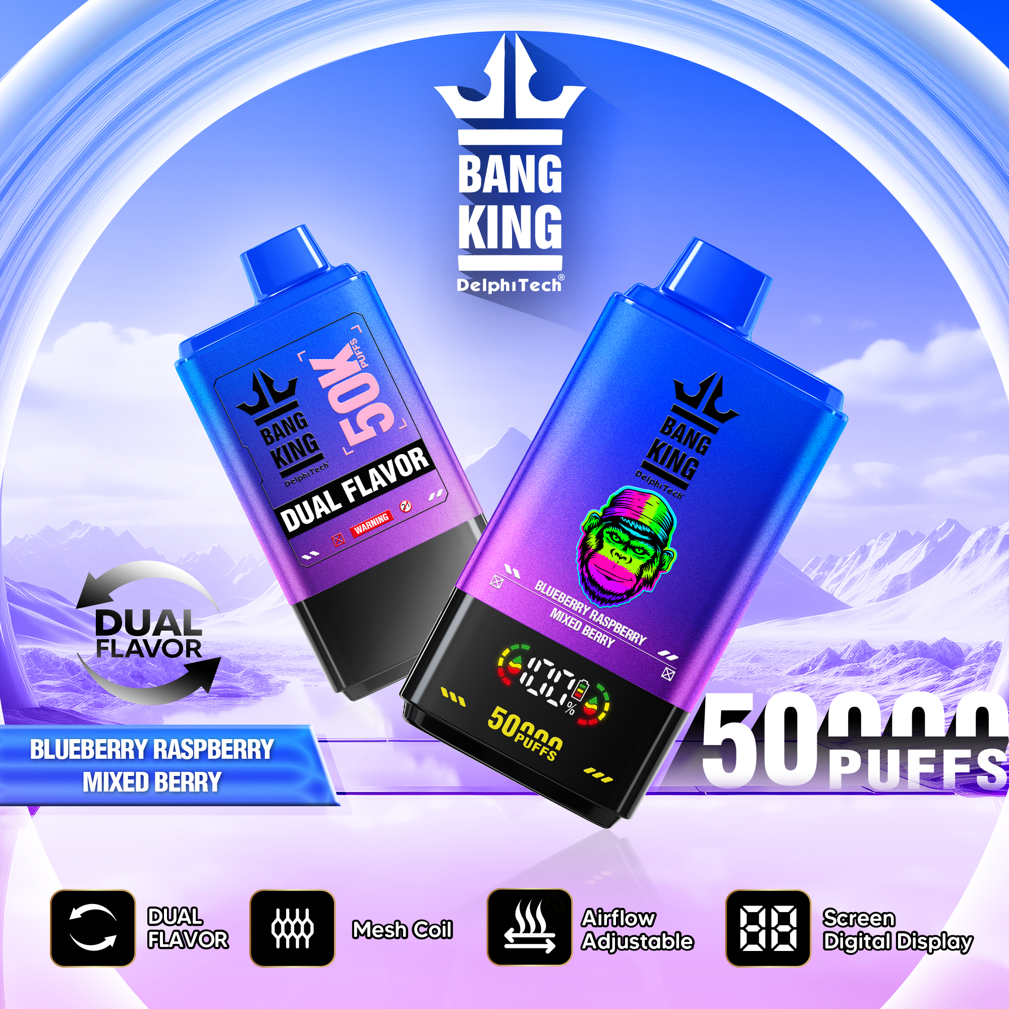 Bang King 50000 50k Puffs 2% 3% 5% Nicotine Double Taste LCD Display Disposable Vape - Image 21