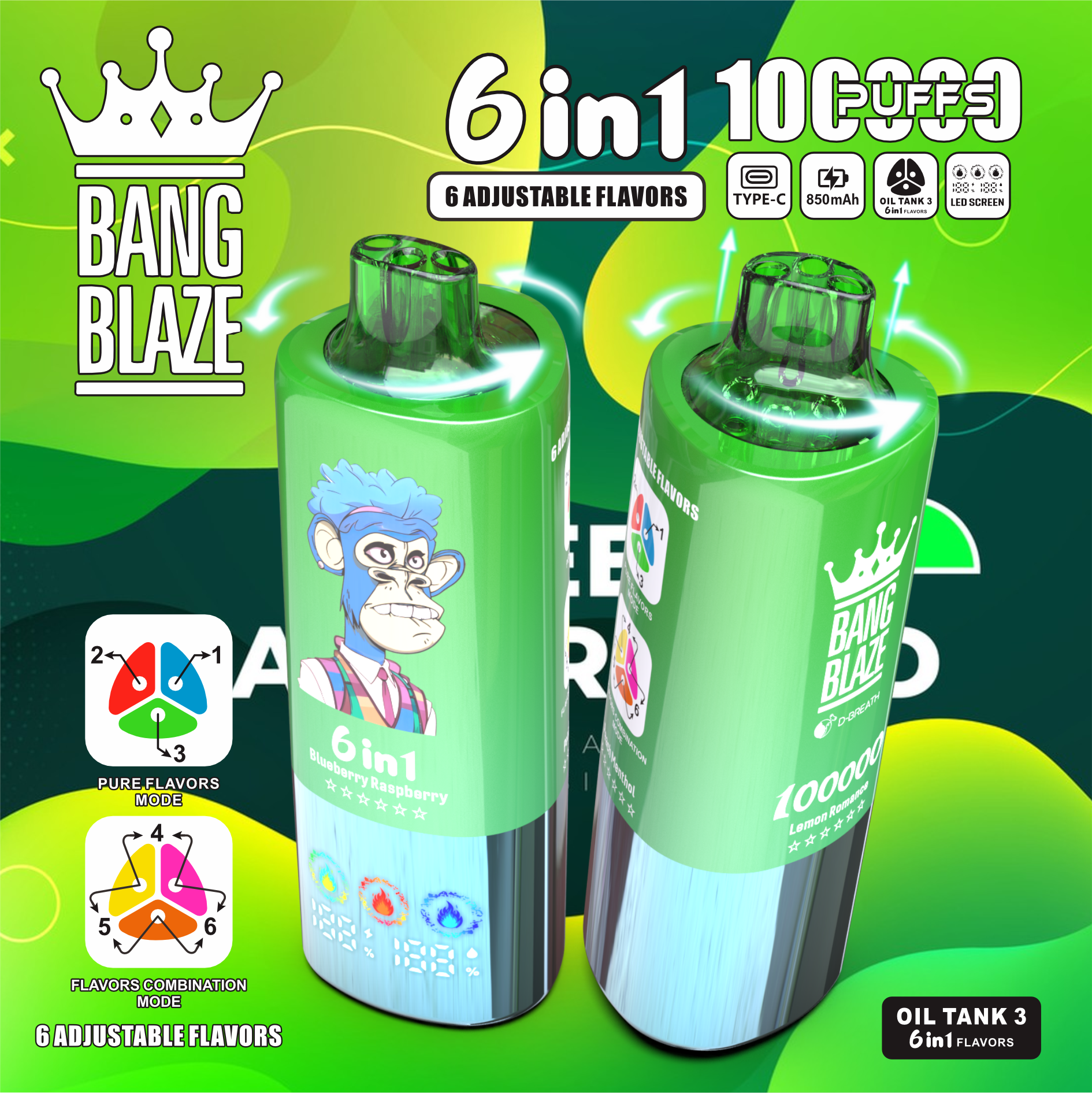 Bang Blaze 100000 100K Puffs 6 in 1 Flavors Newest Original Rechargeable LED Display Disposable Vape - Image 9